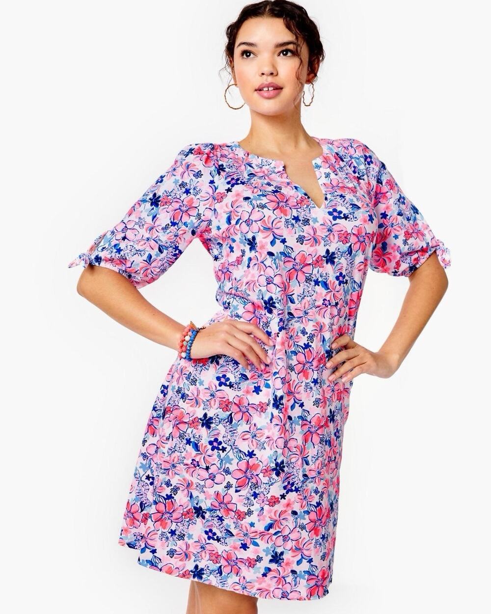 Lilly Pulitzer Easley Shift Dress L Party Like a Lobstar Pink Blue Floral *READ